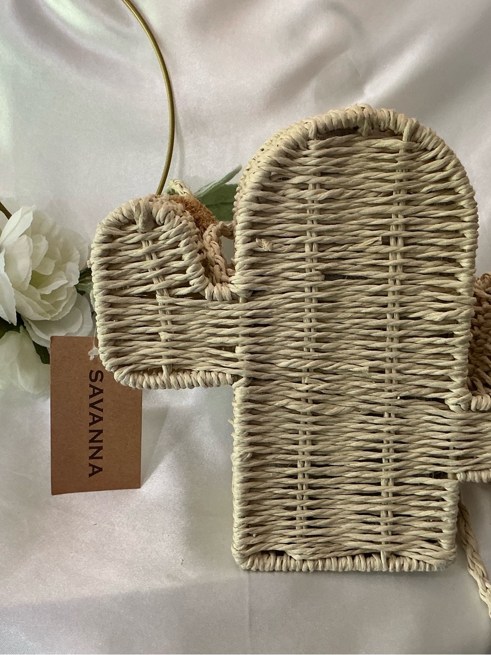 Savanna Natural Woven Straw Cactus Crossbody with Braided Strap - Picture 6 of 9